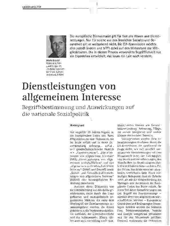 Vorschauseite 1: Dienstleistungen von allgemeinem InteresseBegriffsbestimmung und Auswirkungen auf die nationale Sozialpolitik