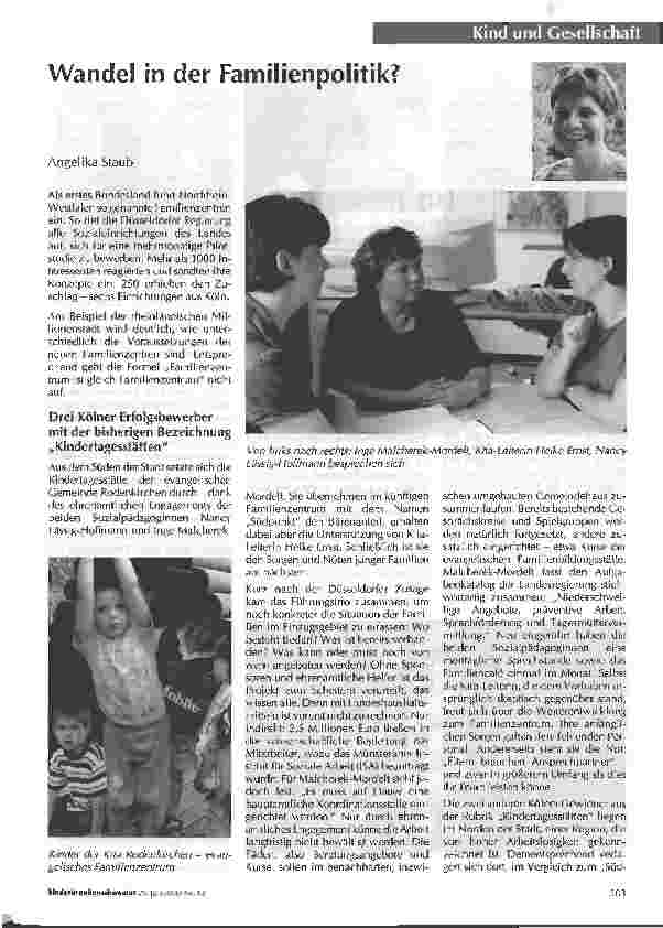 Vorschauseite 1: Kind und Geseilschaft - Wandel in der Familienpolitik?