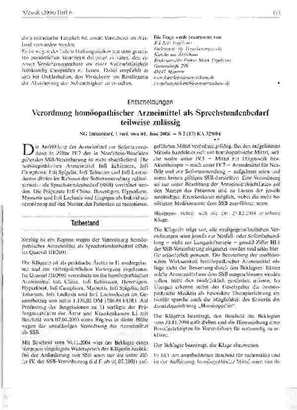 Vorschauseite 1: Verordnung homöopathischer Arzneimittel als Sprechstundenbedarf teilweise zulässig
