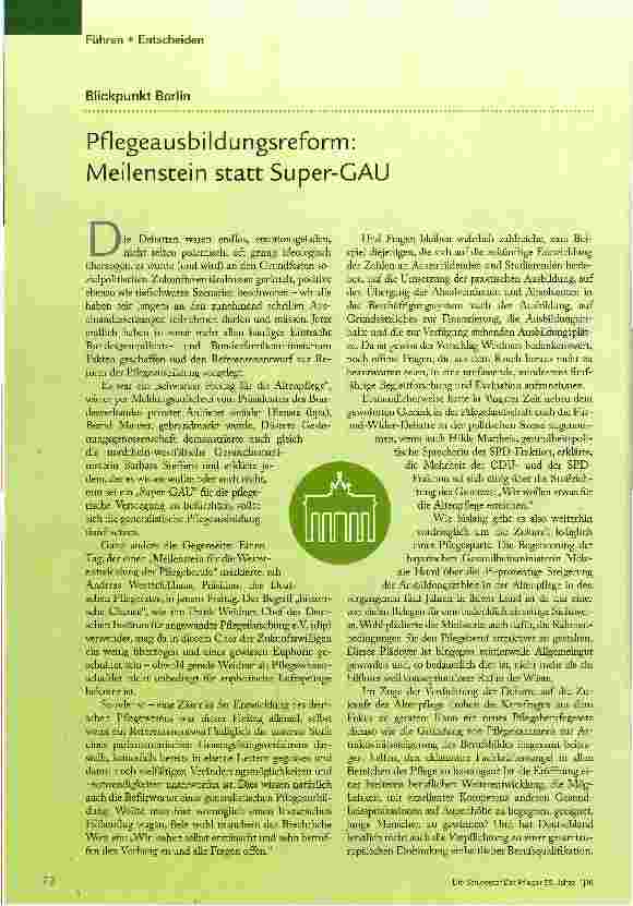 Vorschauseite 1: Pflegeausbildungsreform: Meilenstein statt Super-GAU