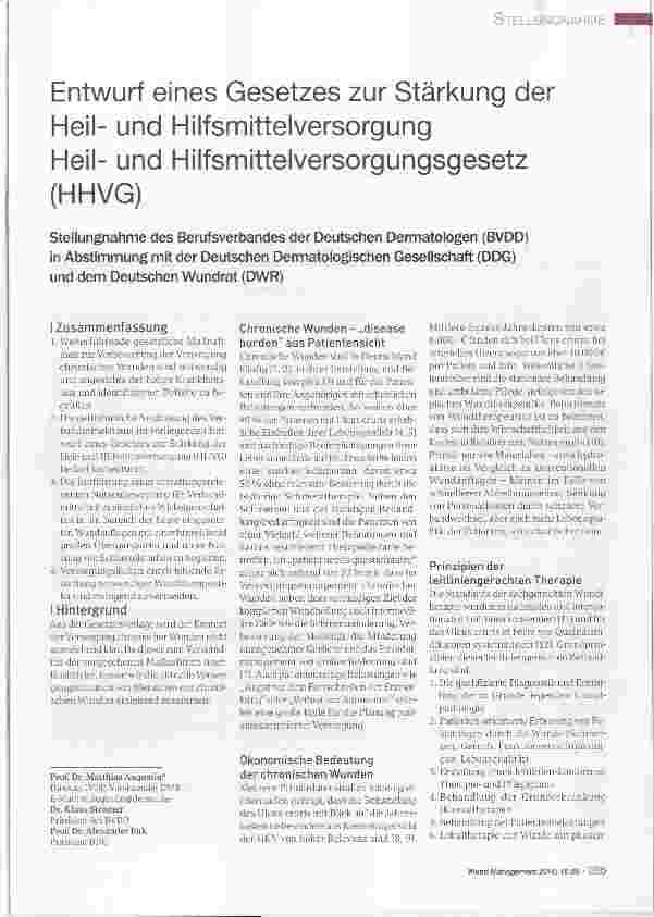 Vorschauseite 1: Entwurf eines Gesetzes zur Stärkung der Heilund Hilfsmittelversorgung Heilund Hilfsmittelversorgungsgesetz (HHVG)