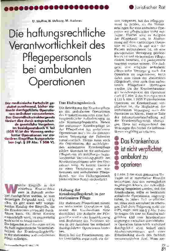 Vorschauseite 1: Die haftungsrechtliche Verantwortlichkeit des Pflegepersonals bei ambulanten Operationen