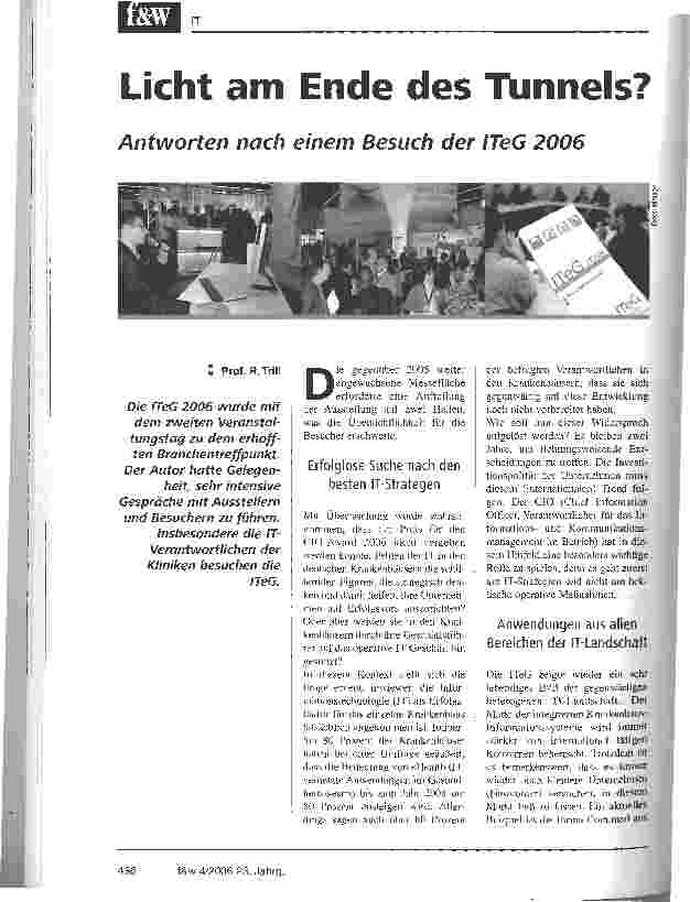 Vorschauseite 1: Licht am Ende des Tunnels?Antworten nach einem Besuch der ITeG 2006