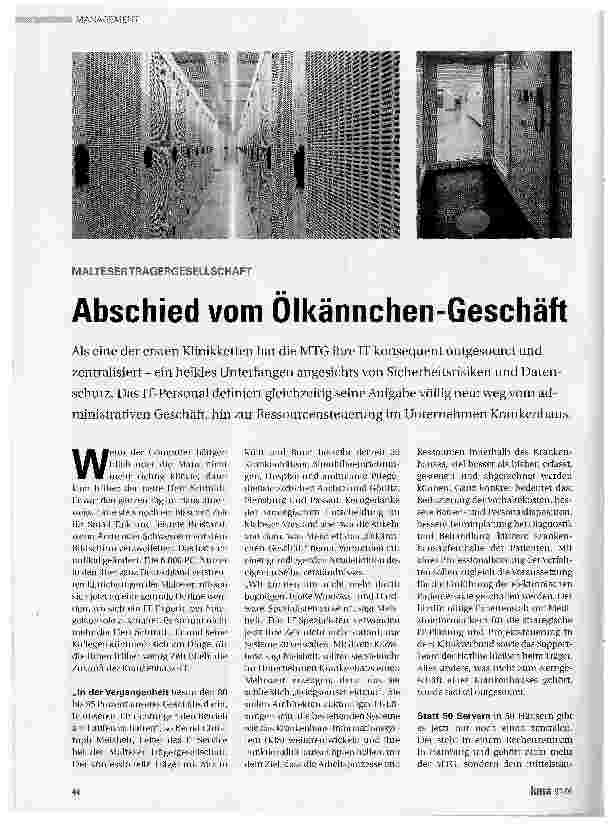 Vorschauseite 1: MALTESERTRÄGERGESELLSCHAFTAbschied vom Ölkännchen-Geschäft