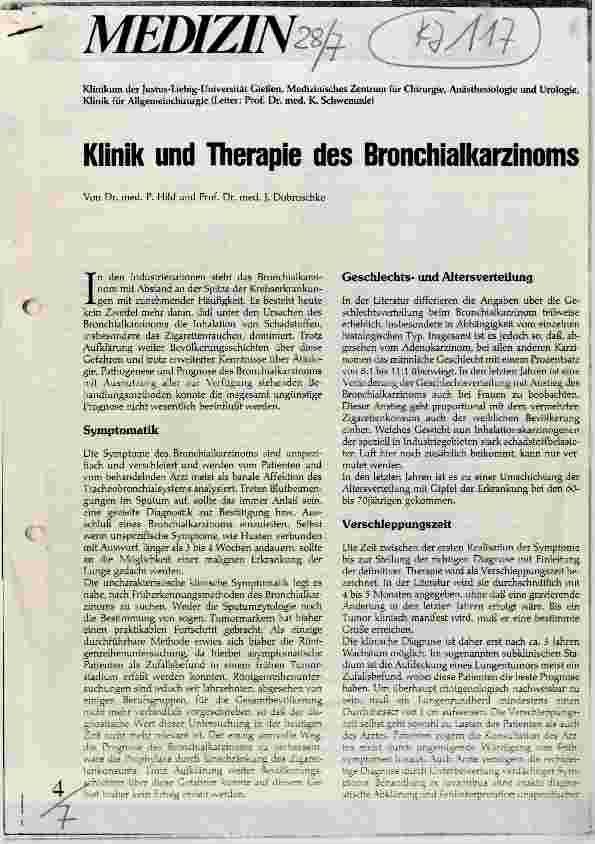 Vorschauseite 1: Klinik und Therapie des Bronchialkarzinoms