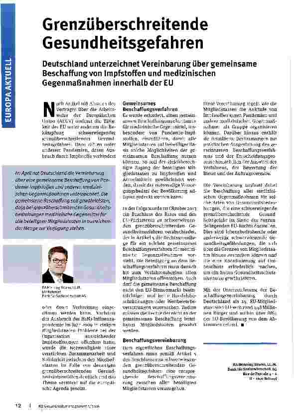 Vorschauseite 1: Grenzüberschreitende Gesundheitsgefahren