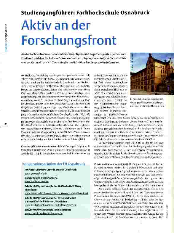 Vorschauseite 1: Studiengangführer: Fachhochschule Osnabrück Aktivan der Forschungsfront