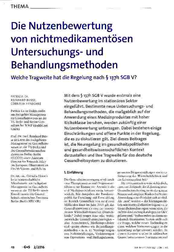 Vorschauseite 1: Die Nutzenbewertung von nichtmedikamentösen Untersuchungsund Behandlungsmethoden