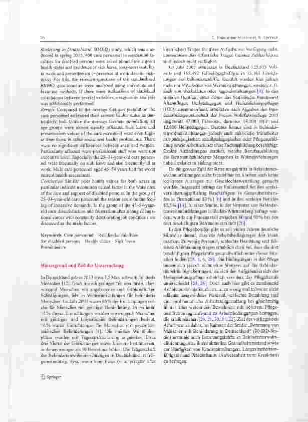 Vorschauseite 2: Krank zur Arbeit Gesundheitssituation von Beteuern in Behinderteneinrichtungen