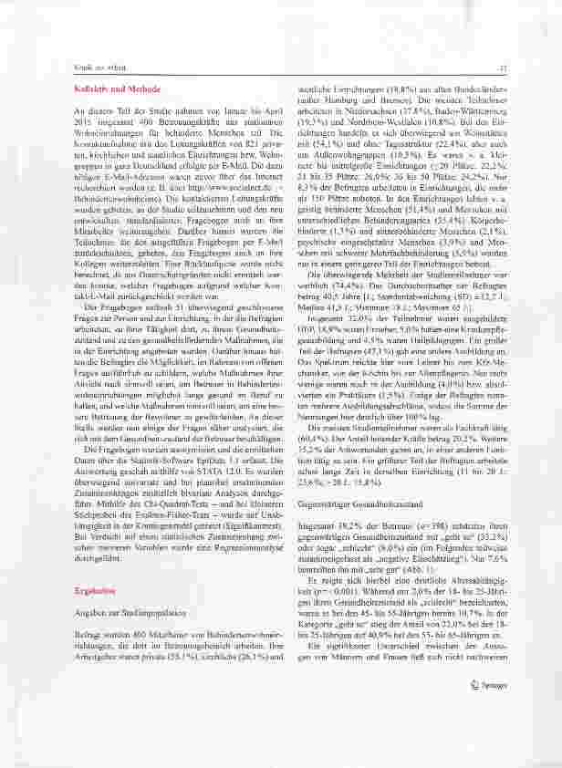 Vorschauseite 3: Krank zur Arbeit Gesundheitssituation von Beteuern in Behinderteneinrichtungen