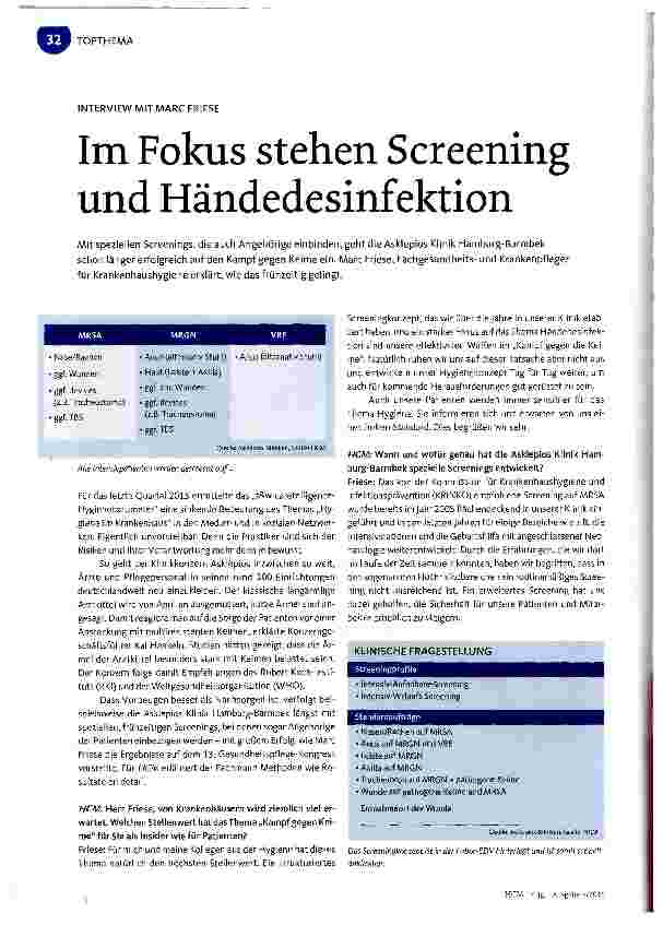 Vorschauseite 1: Im Fokus stehen Screening und Händedesinfektion