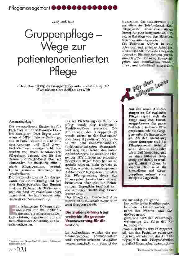 Vorschauseite 1: Gruppenpflege - Wege zur patientenorientierten Pflege 2. Teil: Darstellung der Gruppenpflege anhand eines Beispiels