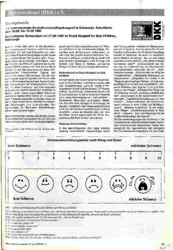 Vorschauseite 1: Tagungsbericht - 3. Internationaler Kinderkrankenpflegekongreß in Edinburgh, Schottland, vom 08.09 - 10.09.1995 Vorkonferenz-Symposium am 07.09.1995 im Royal Hospital for Sick Chi…