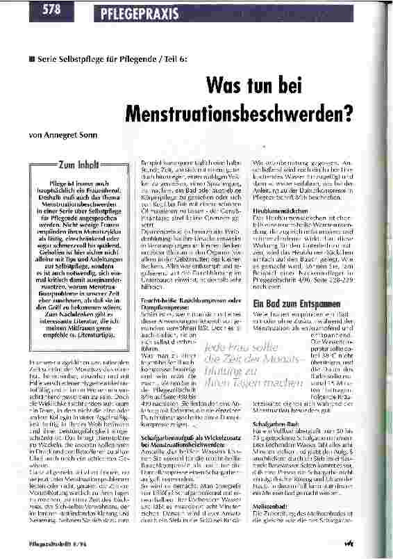 Vorschauseite 1: Was tun bei Menstruationsbeschwerden? Serie Selbstpflege für Pflegende
