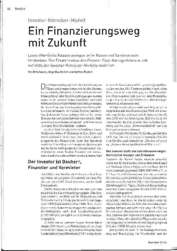 Vorschauseite 1: Investor-Betreiber-Modell - Ein Finanzierungsweg mit Zukunft