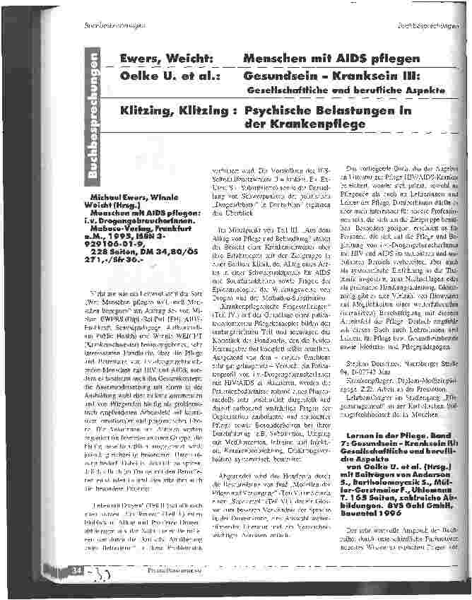 Vorschauseite 1: Ewers, Weicht: Menschen mit AIDS pflegen Oelke U. et al.: Gesundsein - Kranksein III: Gesellschaftliche und berufliche Aspekte Klitzing, Klitzing: Psychische Belastungen in der Kr…