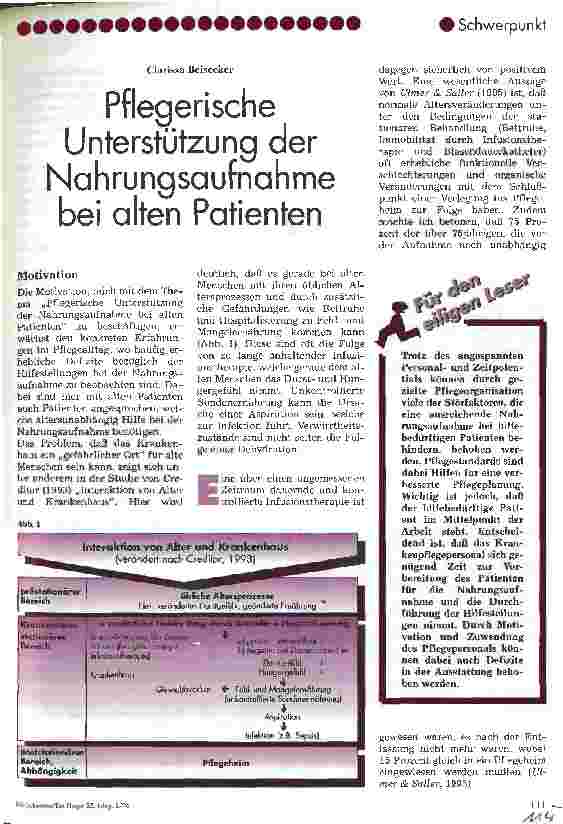Vorschauseite 1: Pflegerische Unterstützung der Nahrungsaufnahme bei alten Patienten