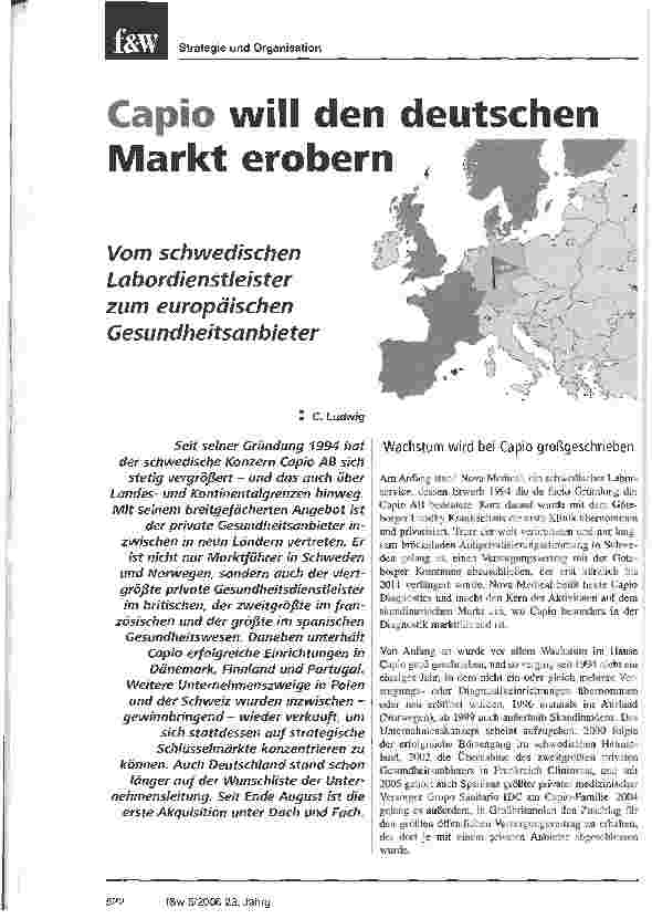 Vorschauseite 1: Capio will den deutschen Markt erobern