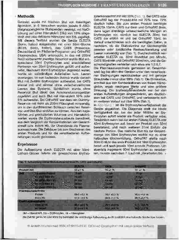 Vorschauseite 3: Maschinelle Autotransfusion kleiner Blutvolumina: Möglichkeiten und Grenzen von ELECTA, CATS und OrthoPAT*