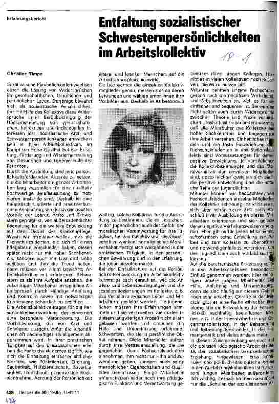 Vorschauseite 1: Entfaltung sozialistischer Schwesternpersönlichkeiten im Arbeitskollektiv