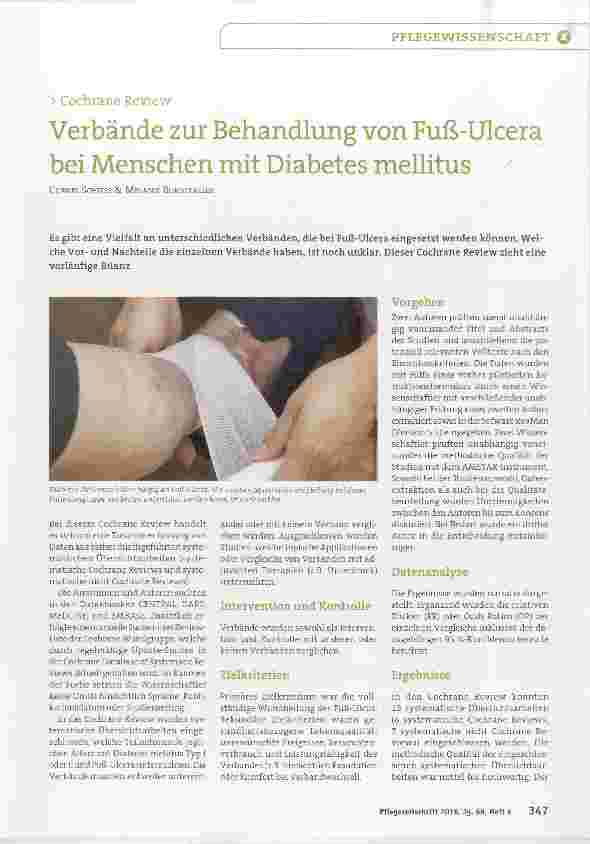 Vorschauseite 1: Cochrane Review Verbände zur Behandlung von Fuß-Ulcera bei Menschen mit Diabetes mellitus
