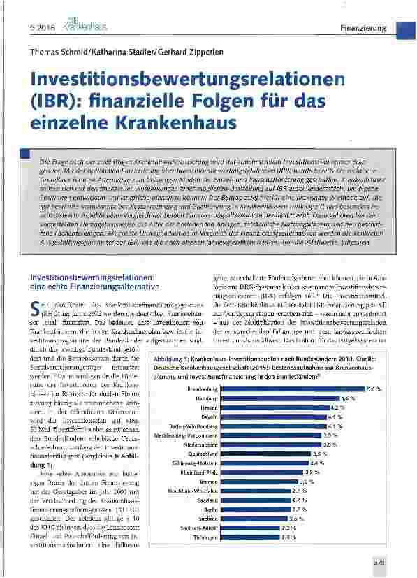 Vorschauseite 1: Investitionsbewertungsrelationen (IBR): finanzielle Folgen für das einzelne Krankenhaus