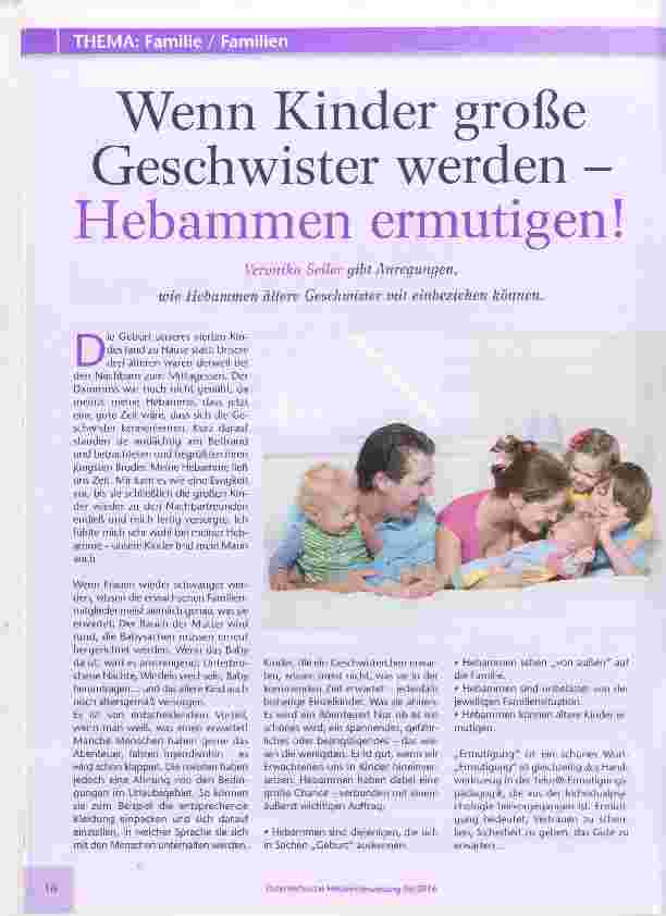 Vorschauseite 1: Wenn Kinder große Geschwister werden Hebammen ermutigen!