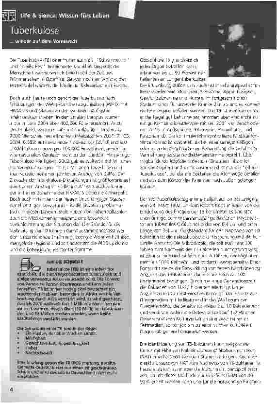 Vorschauseite 1: Tuberkulose... wieder auf dem Vormarsch
