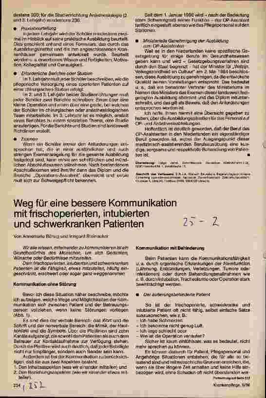 Vorschauseite 1: Weg für eine bessere Kommunikation mit frischoperierten, intubierten und schwerkranken Patienten