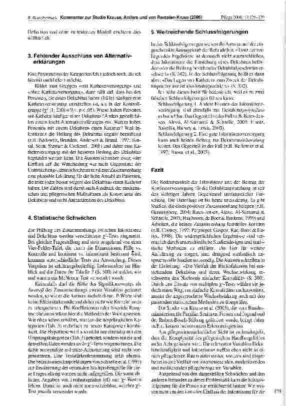 Vorschauseite 3: Kommentar zur Studie von Krause, Anders und von Rentelen-Kruse (2005): Inkontinenz als Risikofaktor für Dekubitus hält kritischer Überprüfung nicht stand