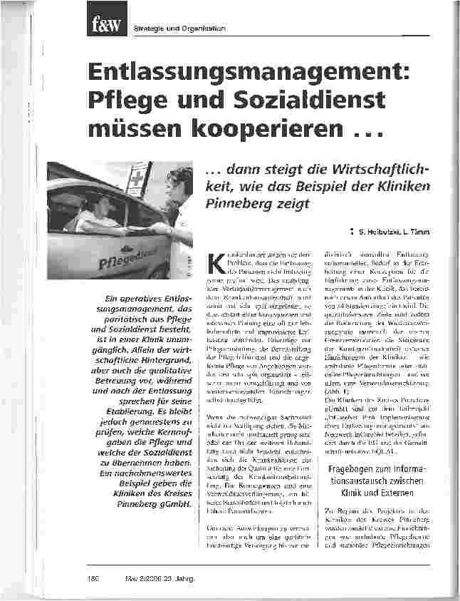 Vorschauseite 1: Entlassungsmanagement: Pflege und Sozialdienst müssen kooperieren ...... dann steigt die Wirtschaftlichkeit wie das Beispiel der Kliniken Pinneberg zeigt