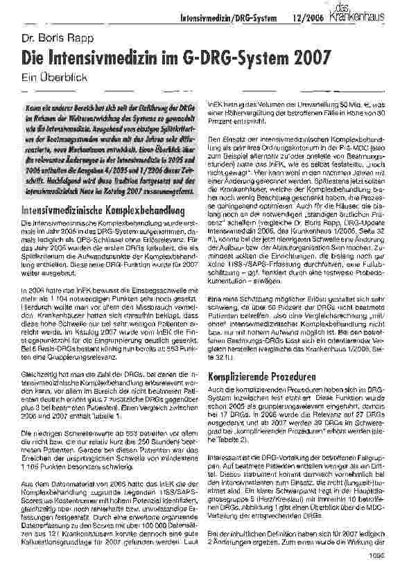 Vorschauseite 1: Die Intensivmedizin im G-DRG-System 2007Ein Überblick