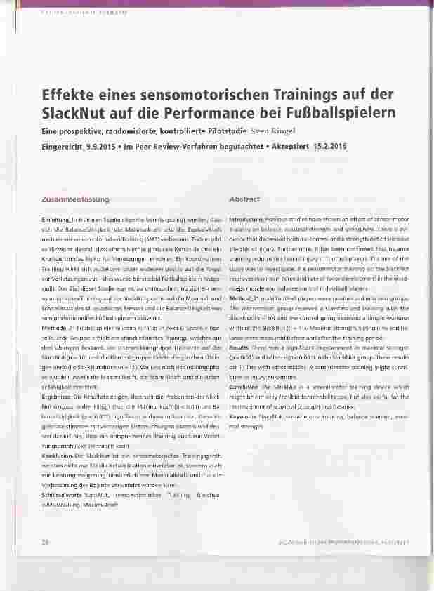 Vorschauseite 1: Effekte eines sensomotorischen Trainings auf der SlackNut auf die Performance bei Fußballspielern
