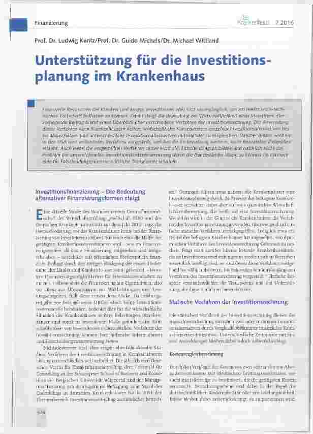 Vorschauseite 1: Unterstützung für die Investitions-planung im Krankenhaus