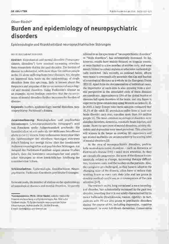 Vorschauseite 1: Burden and epidemiology of neuropsychiatrie disorders