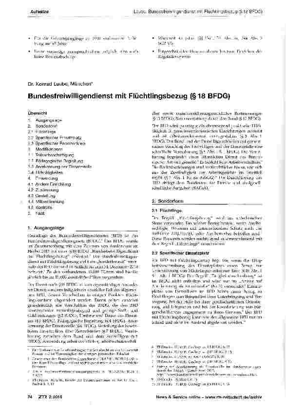 Vorschauseite 1: Bundesfreiwilligendienst mit Flüchtlingsbezug (§18 BFDG)