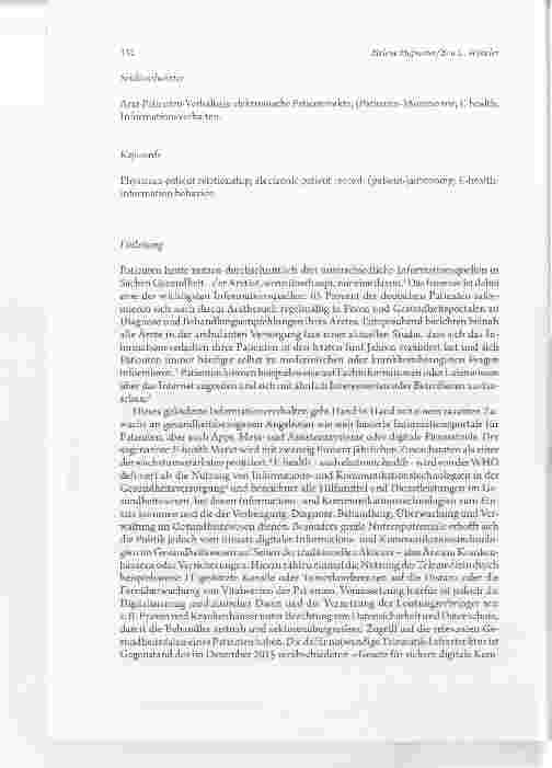 Vorschauseite 2: Der vorinformierte Patient zum Umgang mit eigenen elektronischen Gesundheitsdaten und medizinischen Informationen aus dem Internet: Datenlage und medizinethischeÜberlegungen