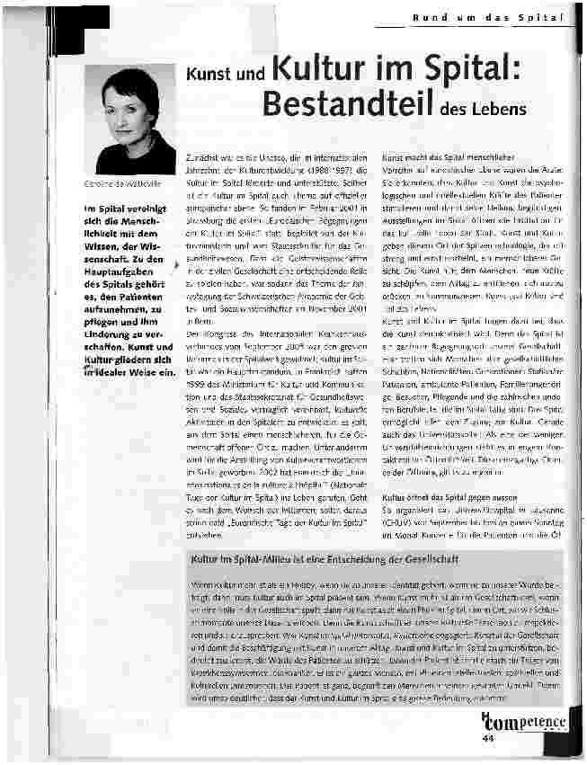 Vorschauseite 1: Kunst und Kultur im Spital:Bestandteil des Lebens