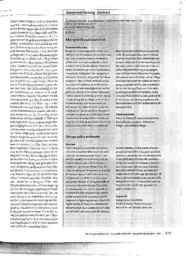 Vorschauseite 3: Alterspolitik und Gesundheit