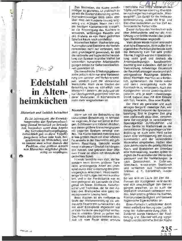 Vorschauseite 1: Edelstahl in Altenheimküchen / Historisch und fachlich betrachtet
