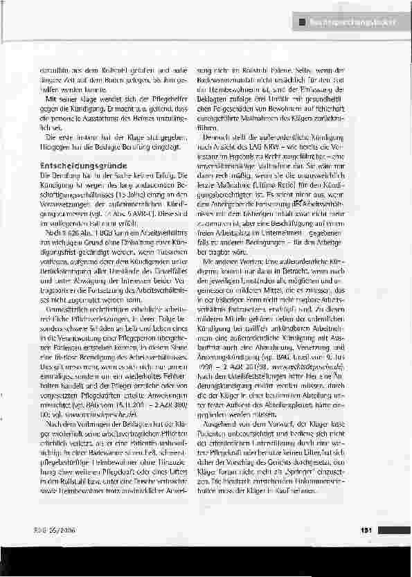 Vorschauseite 2: Kündigung wegen Verstoßes gegen ärztliche oder von vorgesetzten Pflegekräften erteilte Anweisungen