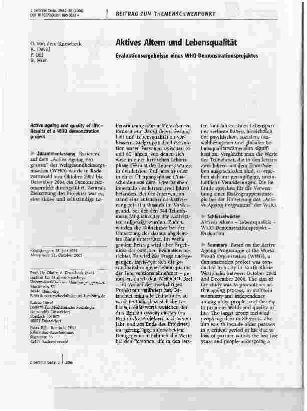 Vorschauseite 1: Aktives Altern und LebensqualitätEvaluationsergebnisse eines WHO-Demonstrationsprojektes