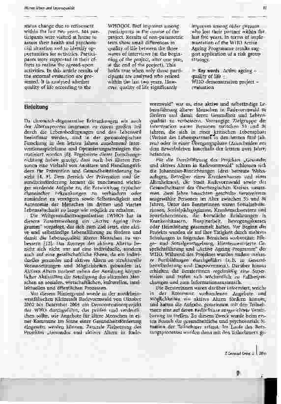 Vorschauseite 2: Aktives Altern und LebensqualitätEvaluationsergebnisse eines WHO-Demonstrationsprojektes