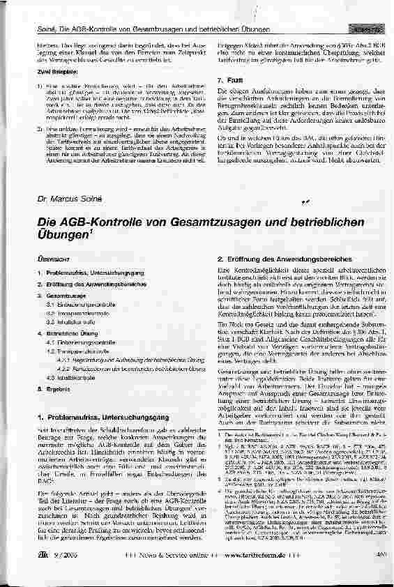 Vorschauseite 1: Die AGB-Kontrolle von Gesamtzusagen und betrieblichen Übungen1
