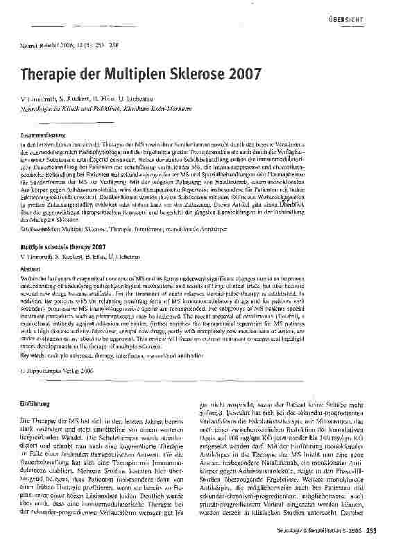 Vorschauseite 1: Therapie der Multiplen Sklerose 2007