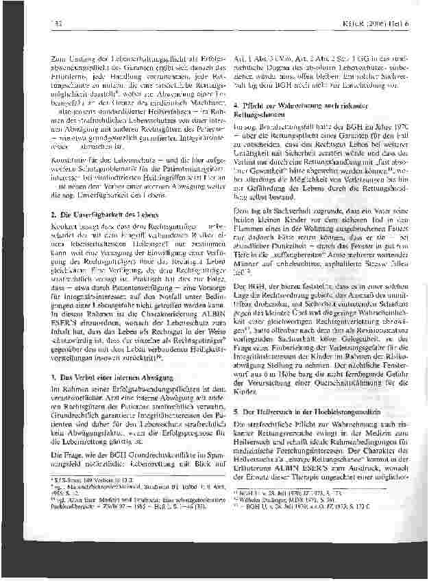 Vorschauseite 2: Aufsätze/Berichte/Stellungnahmen Patientengrundrechte im vitalindizierten Heilversuch