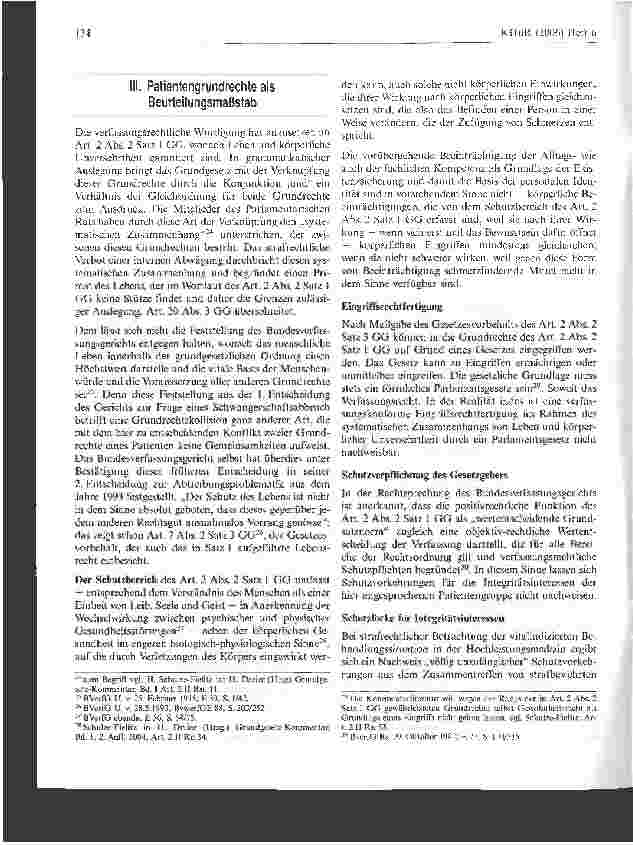 Vorschauseite 4: Aufsätze/Berichte/Stellungnahmen Patientengrundrechte im vitalindizierten Heilversuch