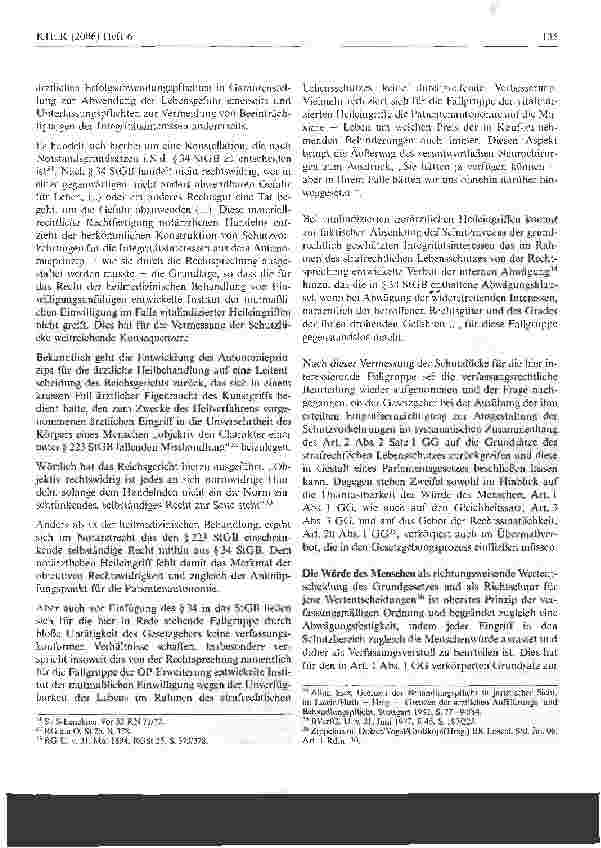 Vorschauseite 5: Aufsätze/Berichte/Stellungnahmen Patientengrundrechte im vitalindizierten Heilversuch