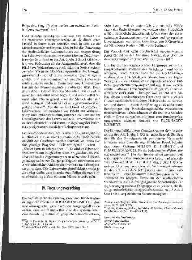 Vorschauseite 6: Aufsätze/Berichte/Stellungnahmen Patientengrundrechte im vitalindizierten Heilversuch