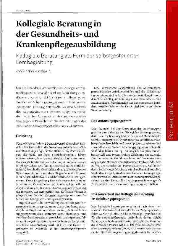 Vorschauseite 1: Kollegiale Beratung in der Gesundheitsund Krankenpflegeausbildung Kollegiale Beratung als Form der selbstgesteuerten Lernbegleitung